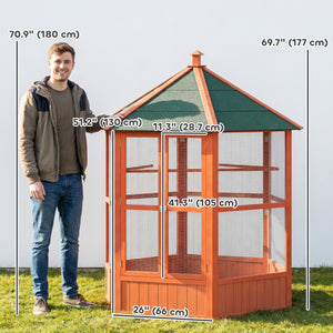 70"H Wooden Bird Cage Hexagonal Outdoor Aviary with Doors