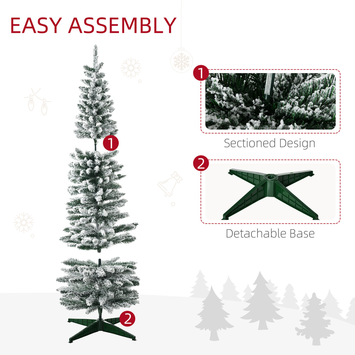 5ft Tall Pencil Artificial Christmas Tree, Holiday Décor with Snow Flocked Branches, Green – view 12