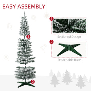 5ft Tall Pencil Artificial Christmas Tree, Holiday Décor with Snow Flocked Branches, Green – view 12