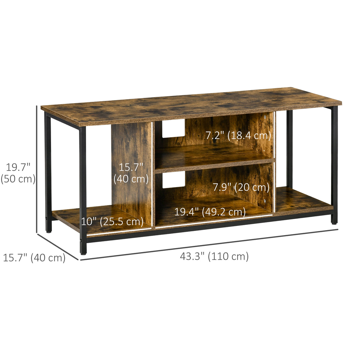 TV Stand for TVs Up to 55 Inches, TV Console with Open Storage Shelves, Entertainment Center for Living Room, Rustic Brown