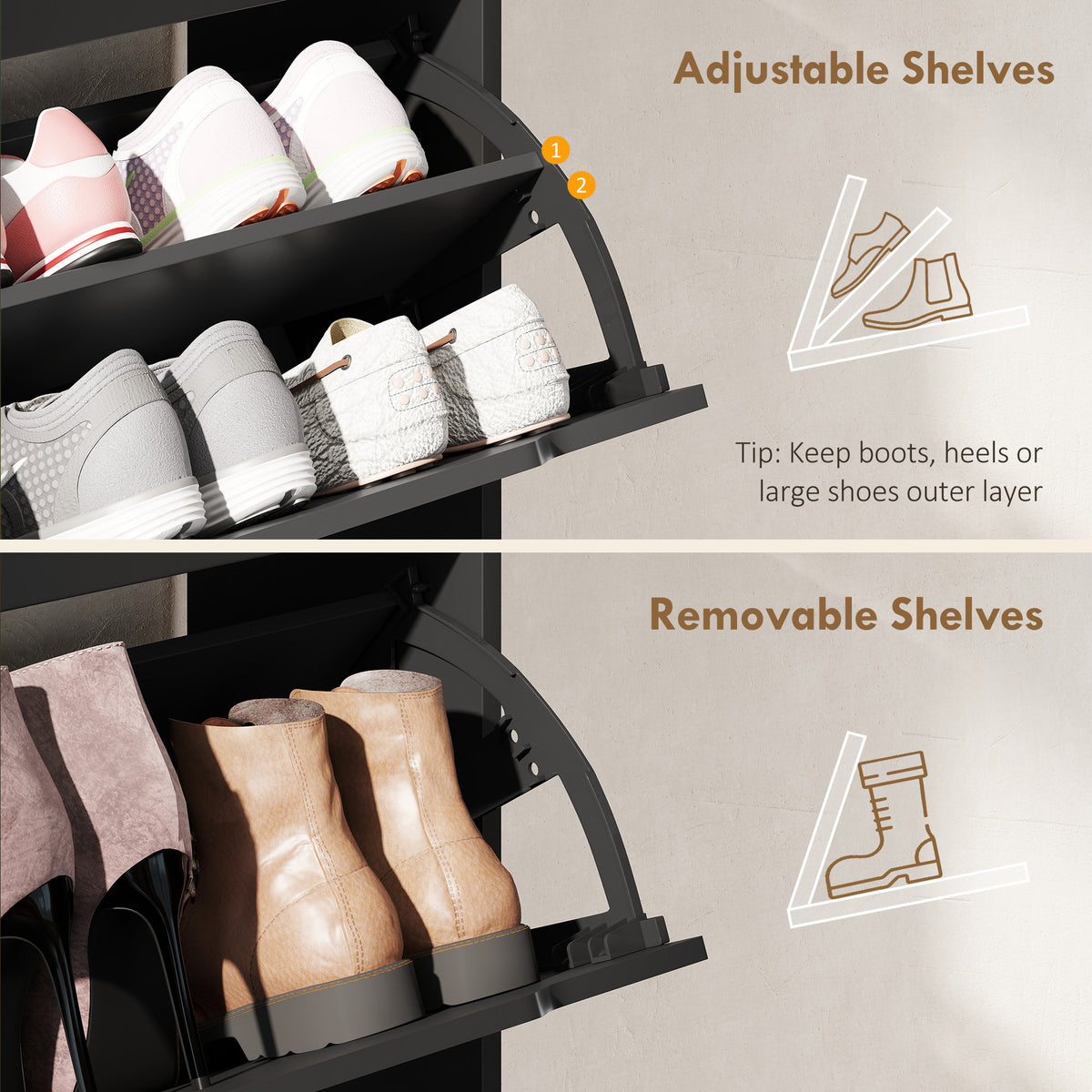 Narrow Shoe Cabinet for Entryway with 2 Flip Drawers, Top Drawer and Adjustable Shelves for 12 Pairs of – view 5