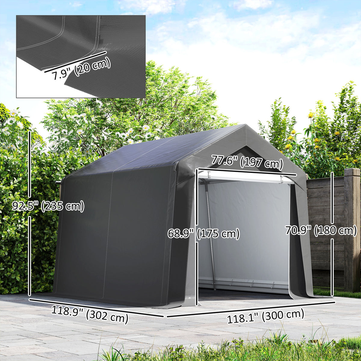 7' x 12' Outdoor Storage Shed Portable Garage with Roll-up Door for Motorcycle, Bike, Garden Tools, Beige – view 23