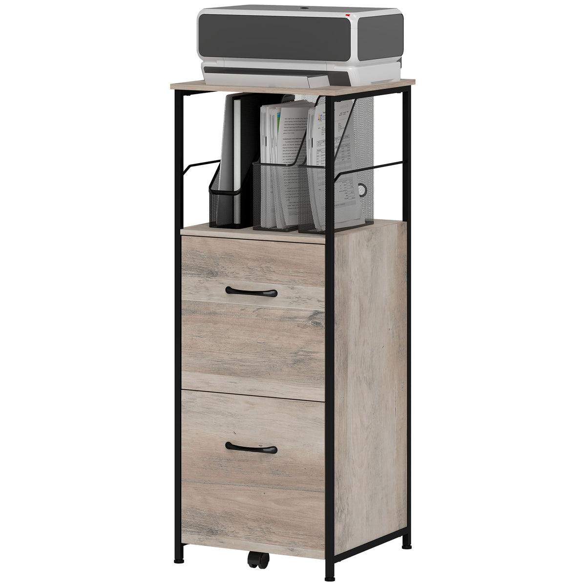 Vertical Filing Cabinet, Tall File Cabinet with 2 Drawers, Hanging Bars for Letter and A4 Size, Rustic Brown – view 8