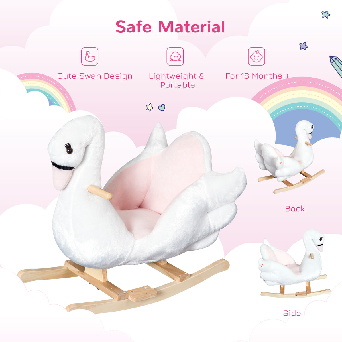 Qaba Soft Warm Kids Rocking Horse Child Plush Ride On Toy Swan Style Playtime with Lullaby Song White