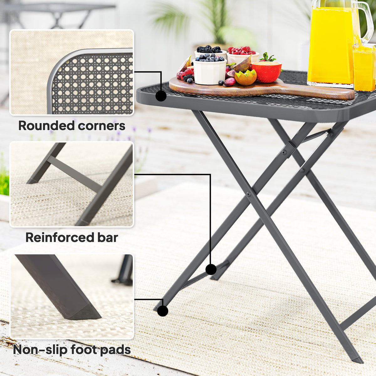 27.5" Square Outdoor Patio Table, Outdoor Folding Table with Grid Rattan-Like Top for Camping, Picnic, Black – view 13