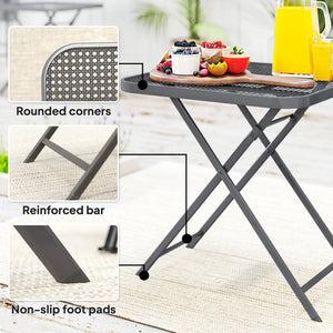 27.5" Square Outdoor Patio Table, Outdoor Folding Table with Grid Rattan-Like Top for Camping, Picnic, Black – view 13