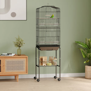 62" Rolling Bird Cage Cockatoo House Play Top Finch Pet Supply with Storage Shelf, Wheels - Black – view 7