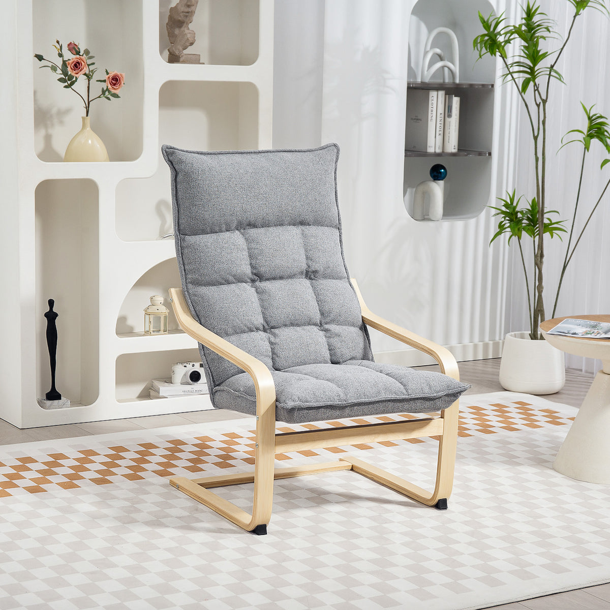 Modern Armchair, Upholstered Accent Chair with Curved Leg and Arm, Leisure Lounge Chair for Living Room – view 21