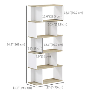 5-Tier Bookshelf, Geometric S Shaped Bookcase, Tall Narrow Display Shelf for for Living Room, Study Room – view 2