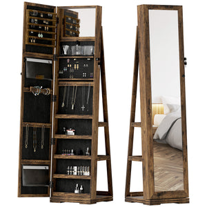 360° Swivel Jewelry Armoire, Lockable Mirror Jewelry Cabinet with Built-In Small Mirror, White – view 8