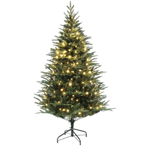 5ft Prelit Artificial Christmas Tree with 542 Tips, Warm White LED Lights, Steel Base, Hinged Xmas Tree, Auto Open