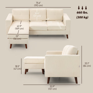 Sectional Sofa with Changeable Chaise Lounge, 3 Seat L-Shaped Small Space Sofa – view 9