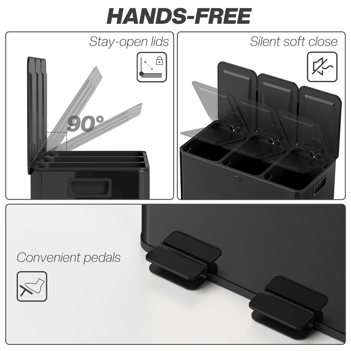 Garbage Bin, Soft-Close Trash Can with Foot Pedal, 3x5 Gallon (3x20 L) Garbage Can with Removable Inner – view 5