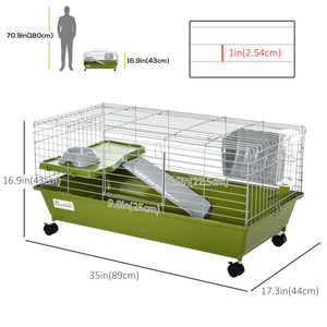 Small Animal Cage, Rolling Bunny Cage, Guinea Pig Cage with Food Dish, Water Bottle, Hay Feeder, Platform – view 9