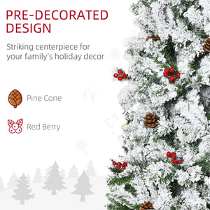 6 Foot Pencil Snow Flocked Artificial Christmas Tree with 600 Pine Realistic Branches, Pine Cones – view 12