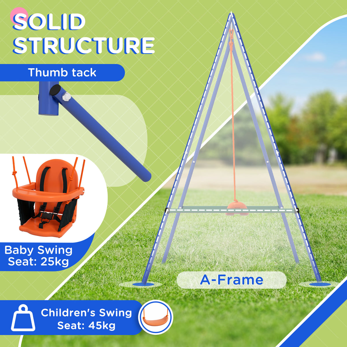 Kid Swing Set with Safety Harness for Baby, Kids 6 Months+, Heavy Duty Swing Set for Indoor/Outdoor, Backyard, Orange