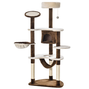60" Cat Scratching Tree, Cat Bed Condo Post House Pet Furniture Toys-Brown & Beige