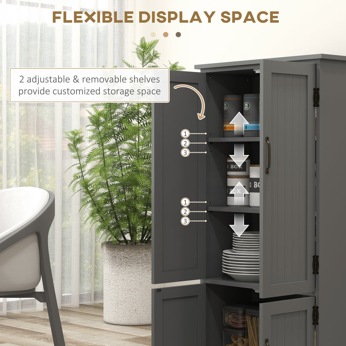 48" 4-Door Storage Cabinet Multi-Storey Large Space Pantry with Adjustable Shelves Black – view 12