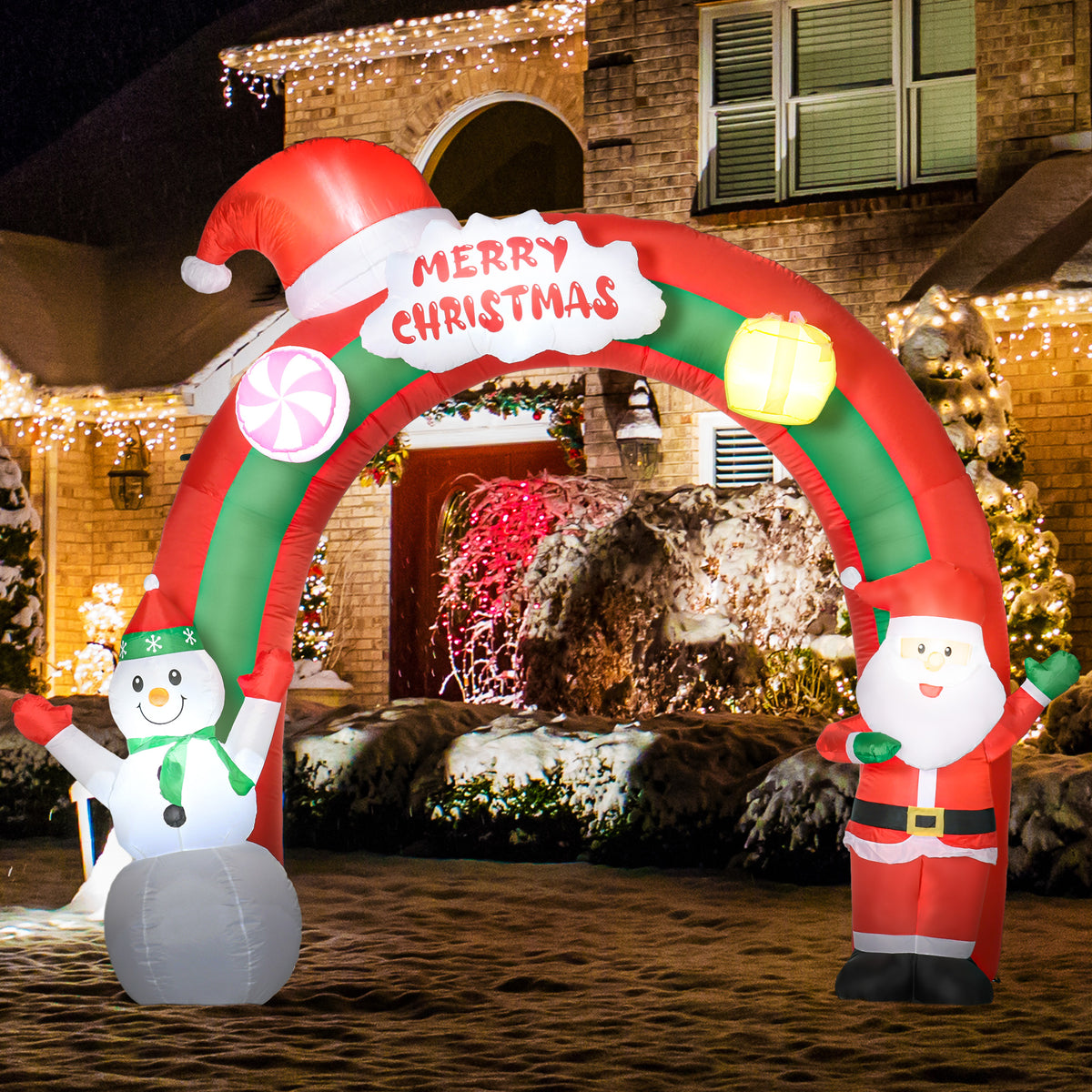 9ft Christmas Inflatable Archway with Santa Claus and Snowman for Outdoor, Blow Up Decoration with LED Lights