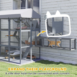 81"H Catio Outdoor with Floor to Prevent Escaping & Easy Cleaning, for 2-4 Cats Kittens, Grey – view 6