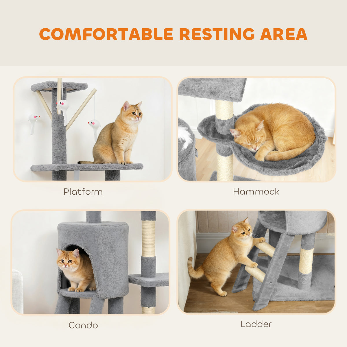 53" Cat Tree Tower, Kitten Activity Centre with Scratching Posts, Condo, Perches, Ladder, Hammock – view 32