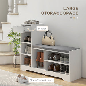 Upholstered Shoe Storage Bench w/ Seat, Entrance Bench w/ Drawer and 6 Open Shelves for Hallway, Grey – view 17