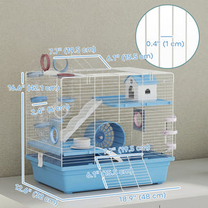 Hamster Cage, 3-Tier Small Animal Cage with Excerise Wheel, Food Bowl, Water Bottle, House, Tunnels, Ramps