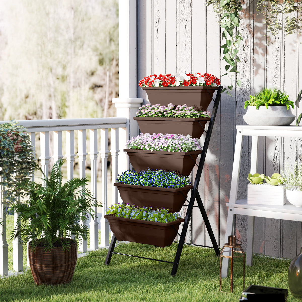 5-Tier Raised Garden Bed with 5 Planter Box, Outdoor Plant Stand Grow Containers with Leaking Holes, Black – view 14