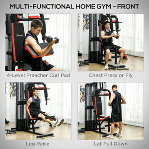 Soozier Multi Home Gym Equipment, Workout Station with Sit up Bench, Push up Stand, Dip Station, 143lbs Weights