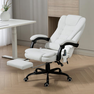 7-Point Vibrating Massage Chair, Reclining Office Chair with Footrest, Reclining Back, Adjustable Height, White