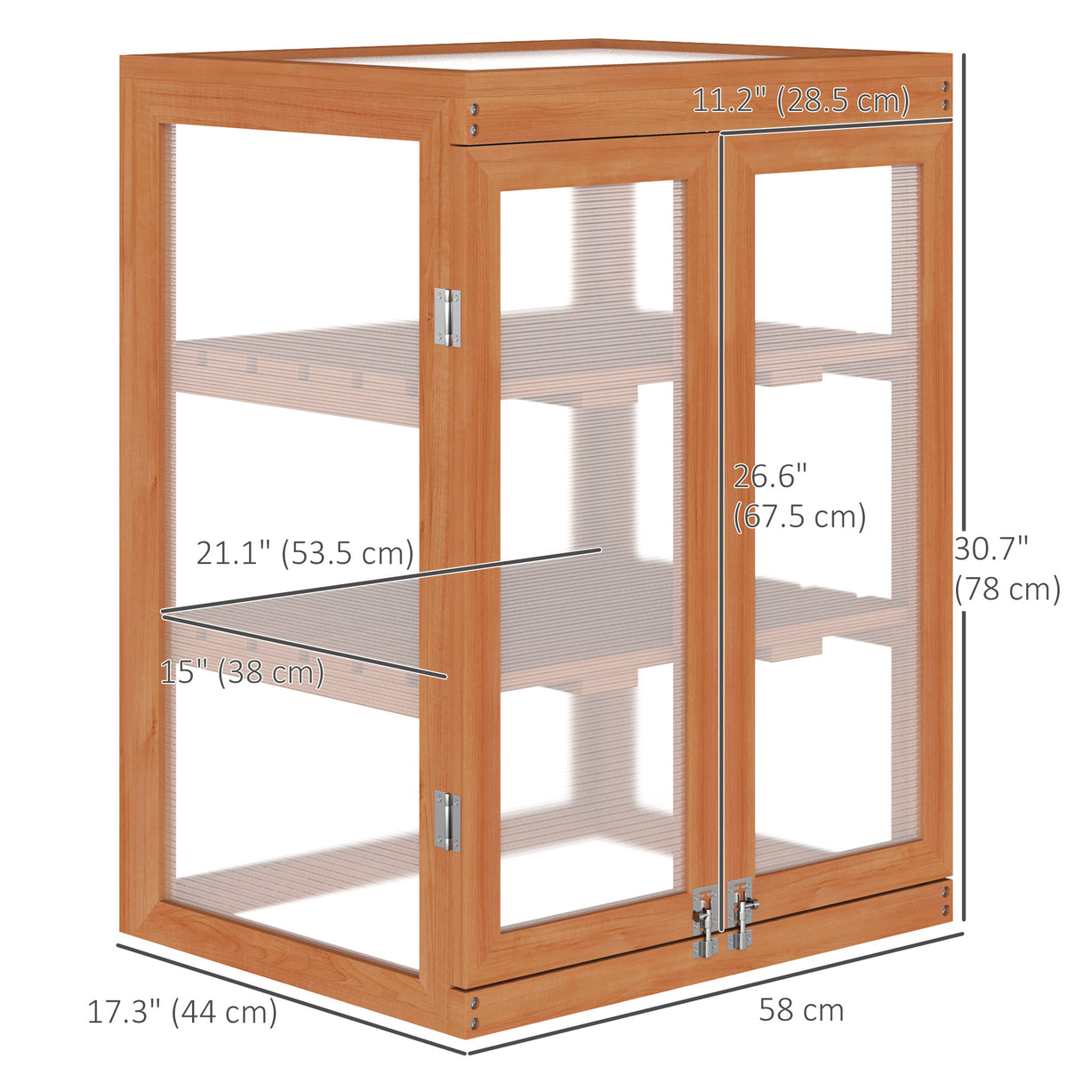 Wooden 2 Tier Cold Frame Greenhouse Polycarbonate Plant Grow House Portable Garden, 22.8" x 17.3" x 30.7", Orange
