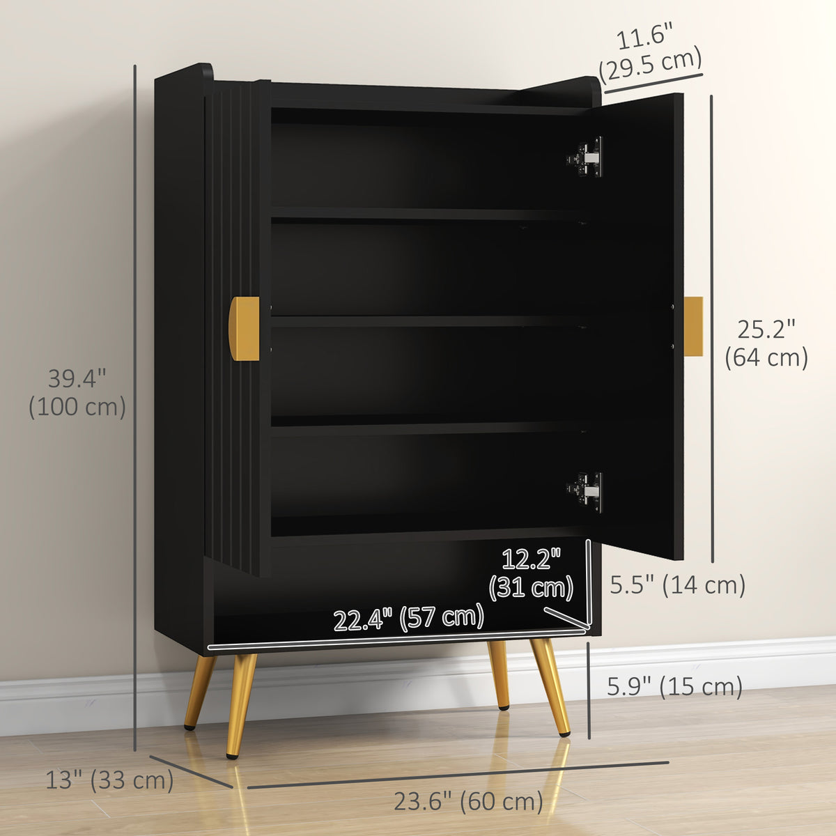 Entryway Shoe Storage Cabinet, Narrow Shoe Cabinet with Adjustable Shelves and Open Shelf for 15 Pairs of – view 23