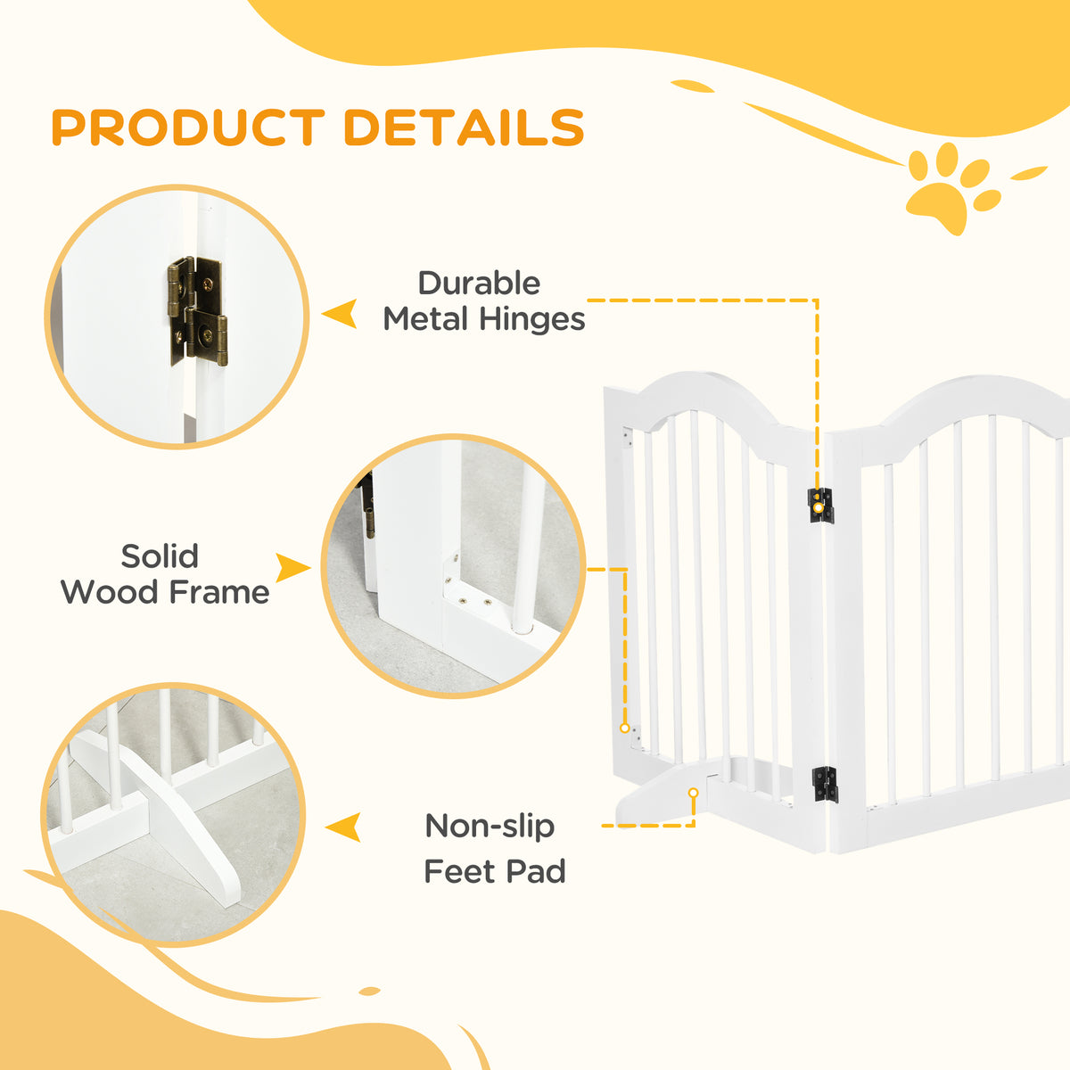 24"H Foldable Dog Gate, 3 Panels Freestanding Pet Gate Barriers Indoor with Support Feet – view 7