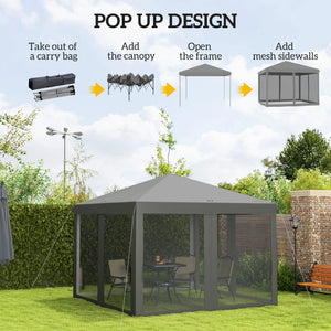10' x 10' Pop Up Canopy Tent Gazebo, Foldable Canopy Tent with Zipper Mesh Sidewalls, Light Grey