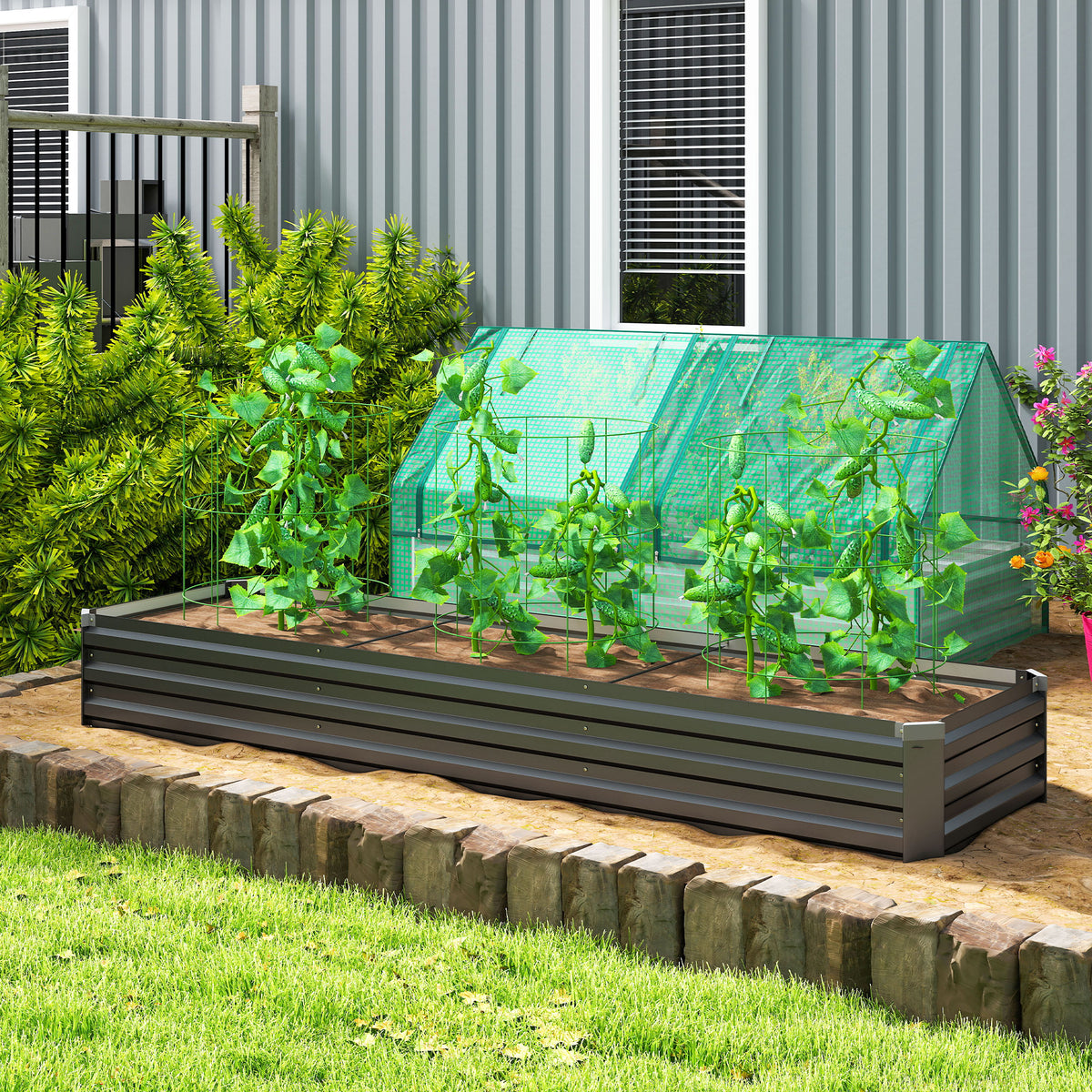 8'x2'x1' Galvanized Raised Bed, Large Elevated Planter Box for Growing Flowers, Herbs and Vegetables – view 7