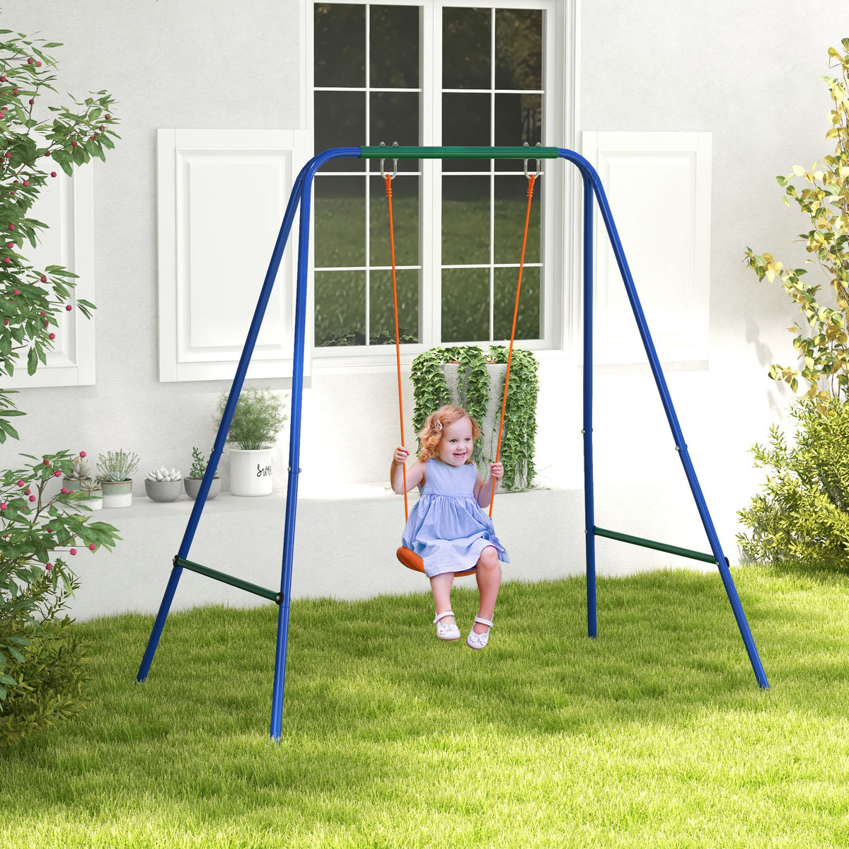 Kid Swing Set with Safety Harness for Baby, Kids 6 Months+, Heavy Duty Swing Set for Indoor/Outdoor, Backyard, Orange