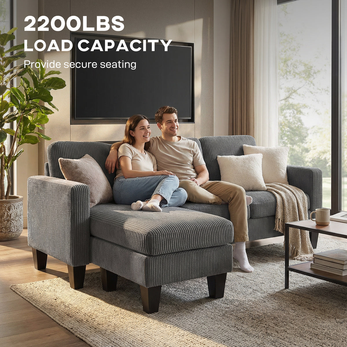 Sectional Sofa, L Shaped Couch, with Changeable Chaise or Ottoman, Dark Grey – view 6