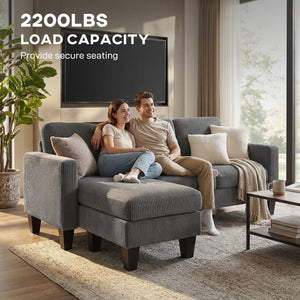 Sectional Sofa, L Shaped Couch, with Changeable Chaise or Ottoman, Dark Grey – view 6