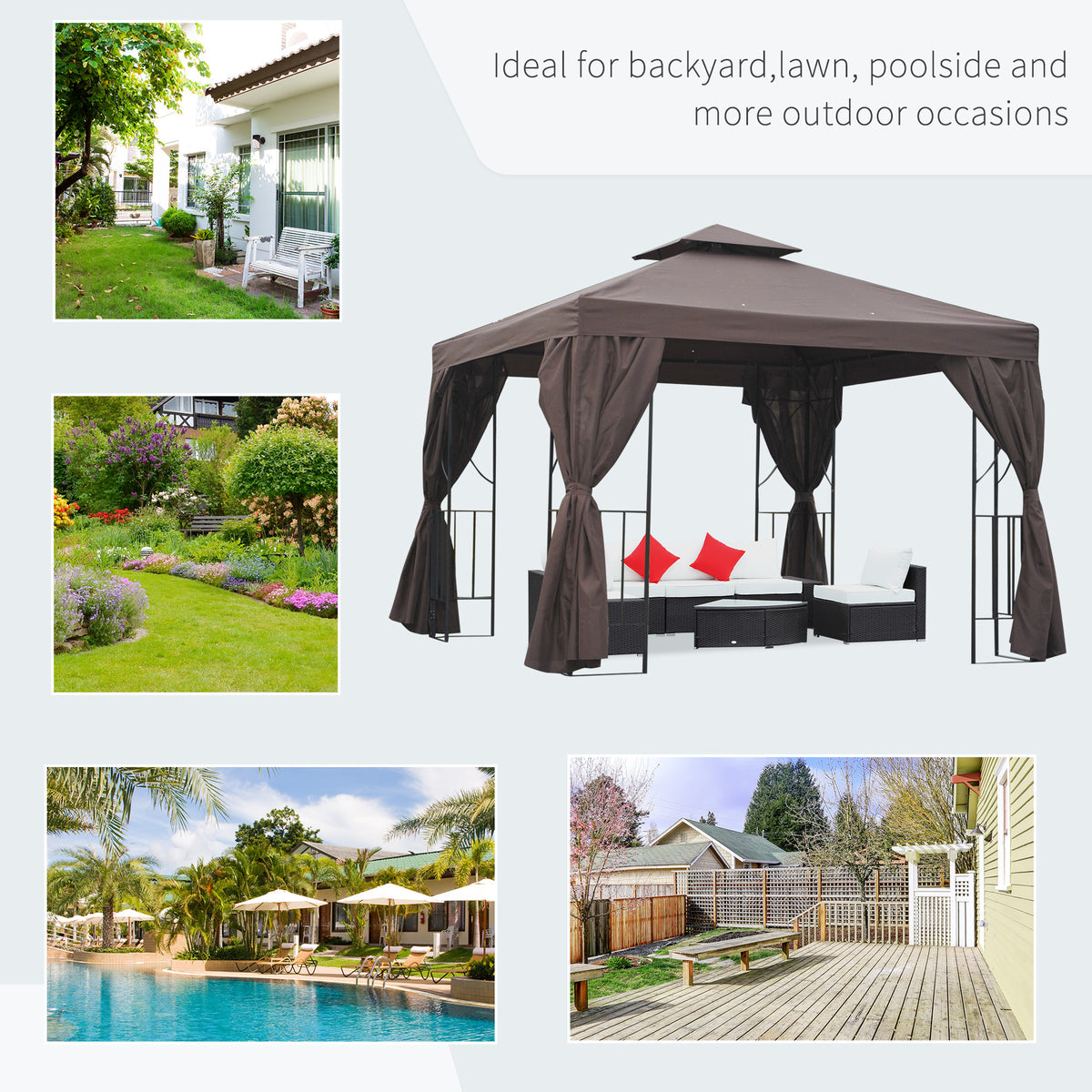 10' x 10' Patio Gazebo Outdoor, Canopy Shelter with Double-tier Roof, Pavilion Sidewalls for Garden Events – view 6