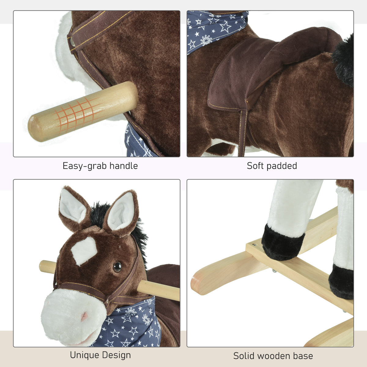Qaba Kids Plush Ride-On Rocking Horse Toy Cowboy Rocker with Fun Realistic Sounds for Child 3-6 Years Old