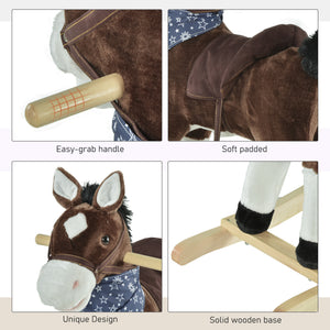 Qaba Kids Plush Ride-On Rocking Horse Toy Cowboy Rocker with Fun Realistic Sounds for Child 3-6 Years Old