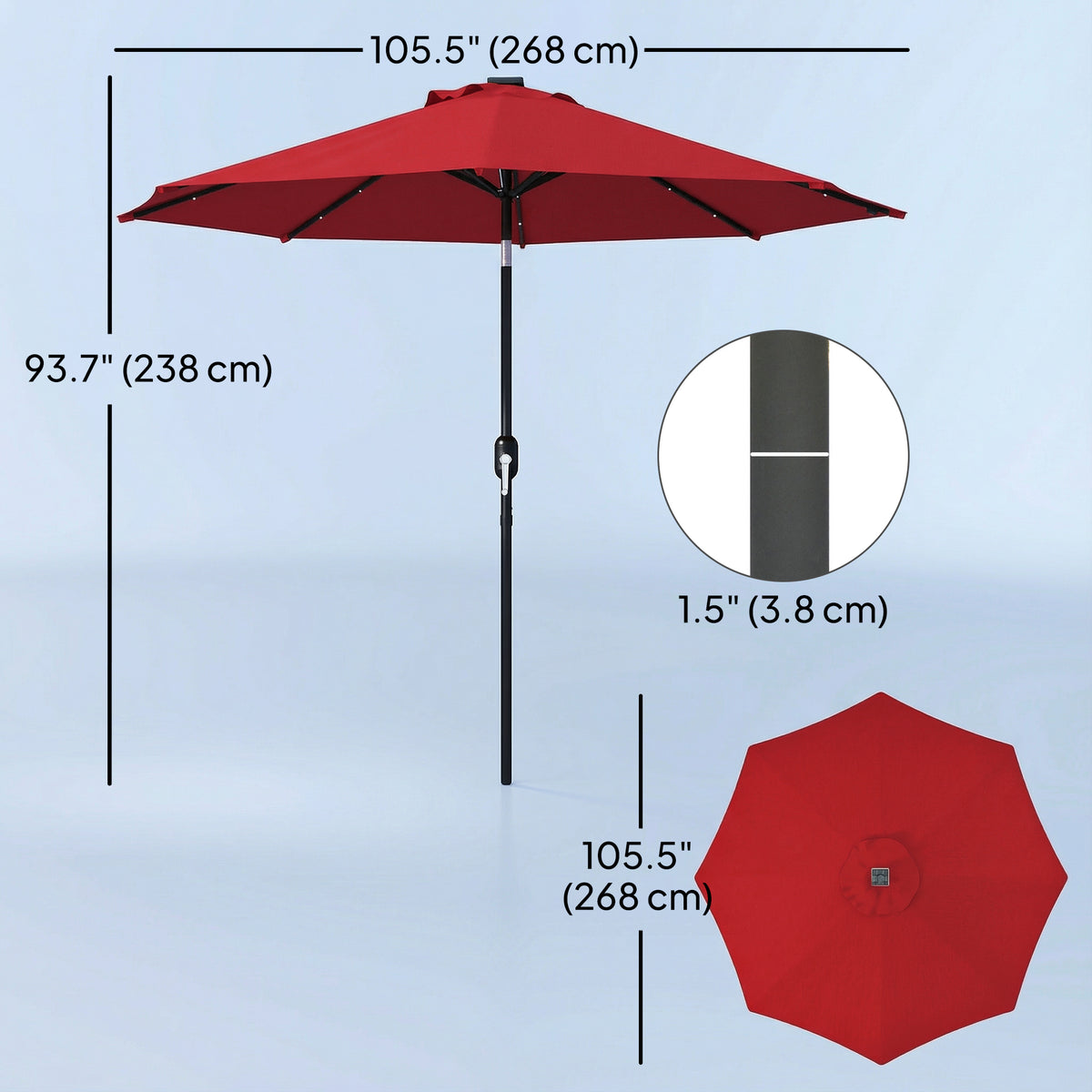 9ft Solar Patio Umbrella Outdoor Sunshade 24 LED Lights Tilt Canopy Wine Red – view 2