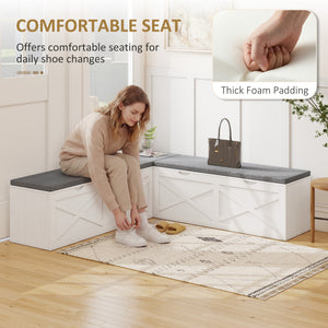 Shoe Bench L-Shaped Shoe Storage Bench Padded Cushion for Entryway Corner, White