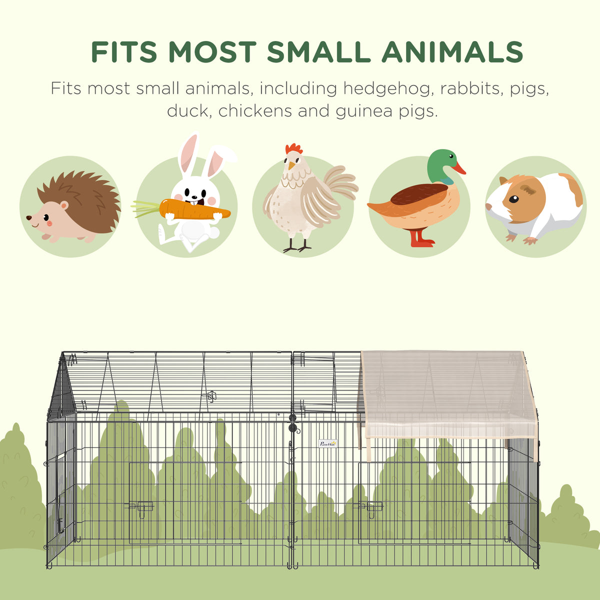 Pet Playpen with Roof, Metal Guinea Pig Cage, Rabbit Pen, Chicken Coop Run, Catio Cat Enclosure with Cover, Doors, Indoor Outdoor for Small Animals, 87" x 41" x 41", Cream
