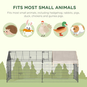 Pet Playpen with Roof, Metal Guinea Pig Cage, Rabbit Pen, Chicken Coop Run, Catio Cat Enclosure with Cover, Doors, Indoor Outdoor for Small Animals, 87" x 41" x 41", Cream