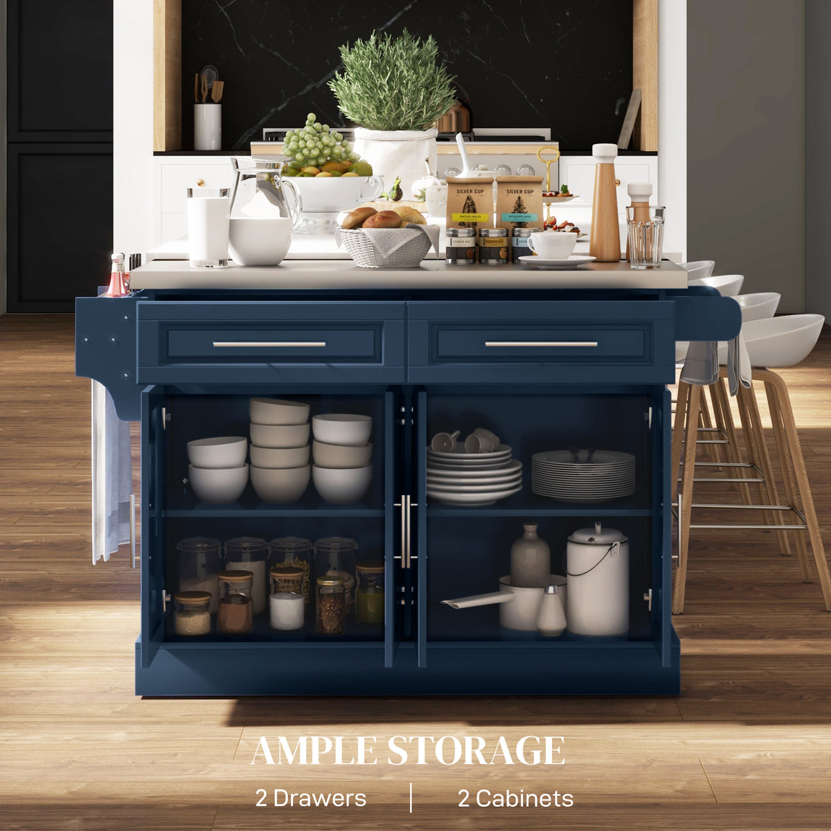 Stainless Steel Kitchen Island with Storage and Stainless Steel Top, Kitchen Trolley with Drawers – view 31