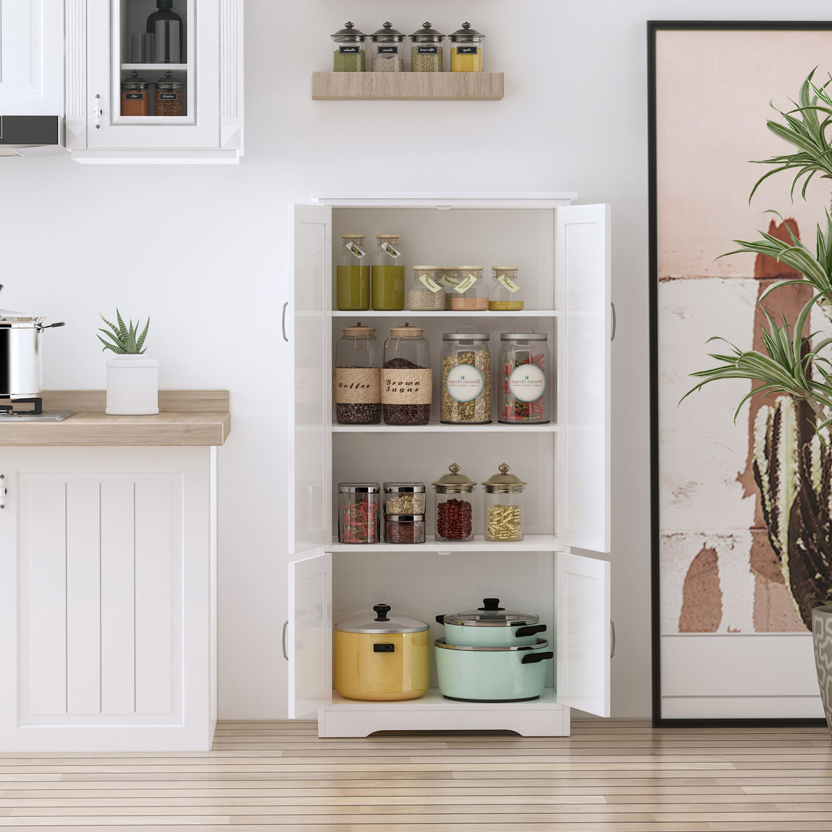 48" 4-Door Storage Cabinet Multi-Storey Large Space Pantry with Adjustable Shelves Black – view 31