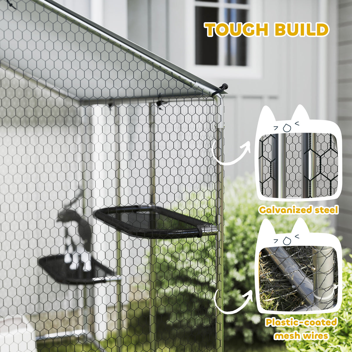 Large Catio Outdoor Cat Enclosure with Waterproof Cover, Walk-in Cat Patio w/ 5 Adjustable Platforms & Hammock 79" W