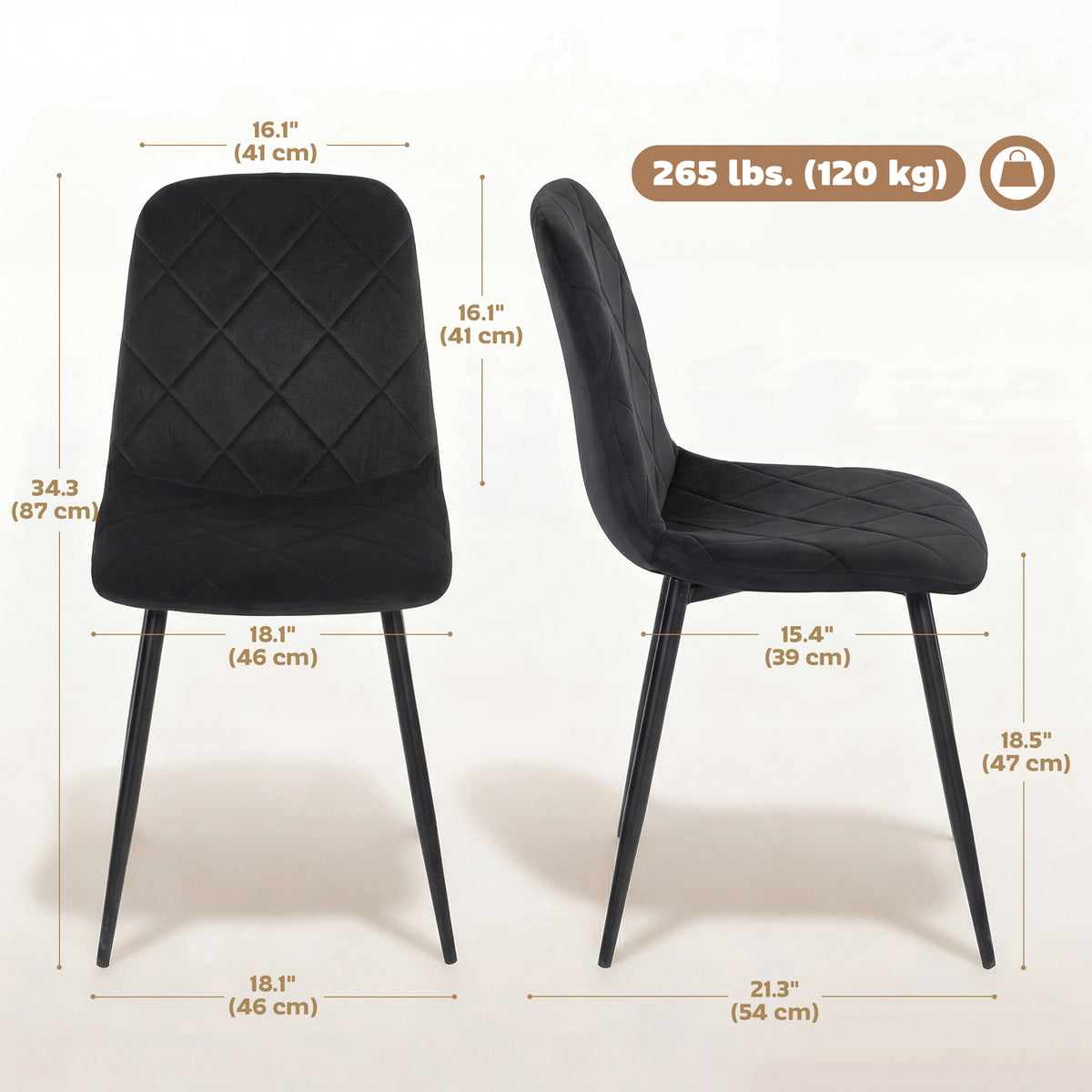 Dining Chairs Set of 4, Upholstered Dining Room Chairs with Steel Legs – view 2