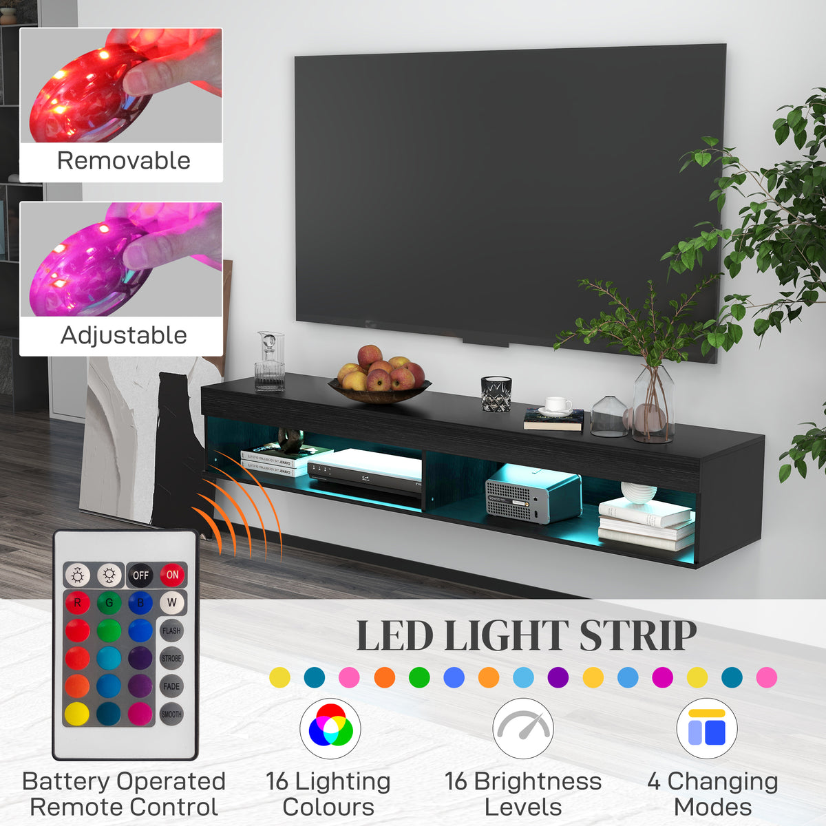 Modern Wall Mounted TV Stand with Storage and LED Lights for TVs up to 75" – view 4